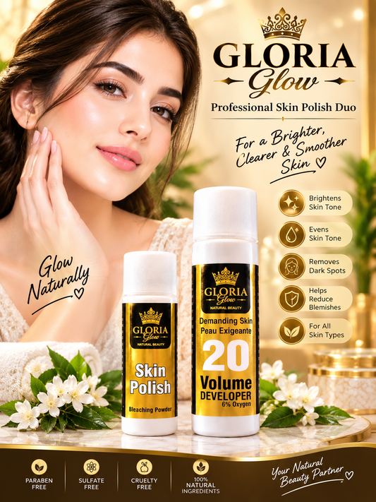 Gloria Glow Professional Skin Polish Duo – Skin Polish Bleaching Powder & 20 Volume Developer 6% Oxygen