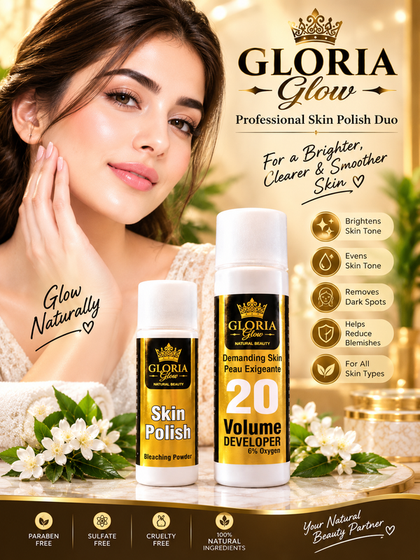 Gloria Glow Professional Skin Polish Duo – Skin Polish Bleaching Powder & 20 Volume Developer 6% Oxygen