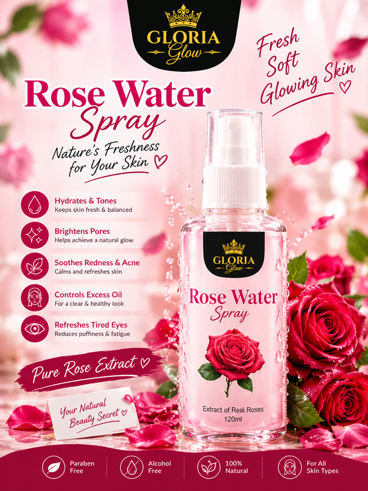 Gloria Glow Rose Water Spray 120ml – Refreshing Facial Mist